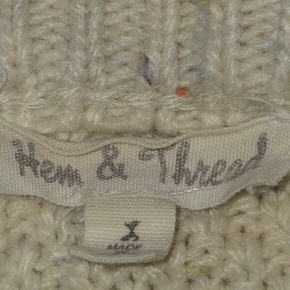 Hem & Thread Cable Knit Sweater Medium Cream Flecked Aran Style Neutral Cozy - Picture 2 of 9